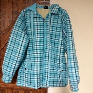 Mountain Expedition Women Blue Plaid Zip-Up Hoodie with Sherpa Lining 2XL